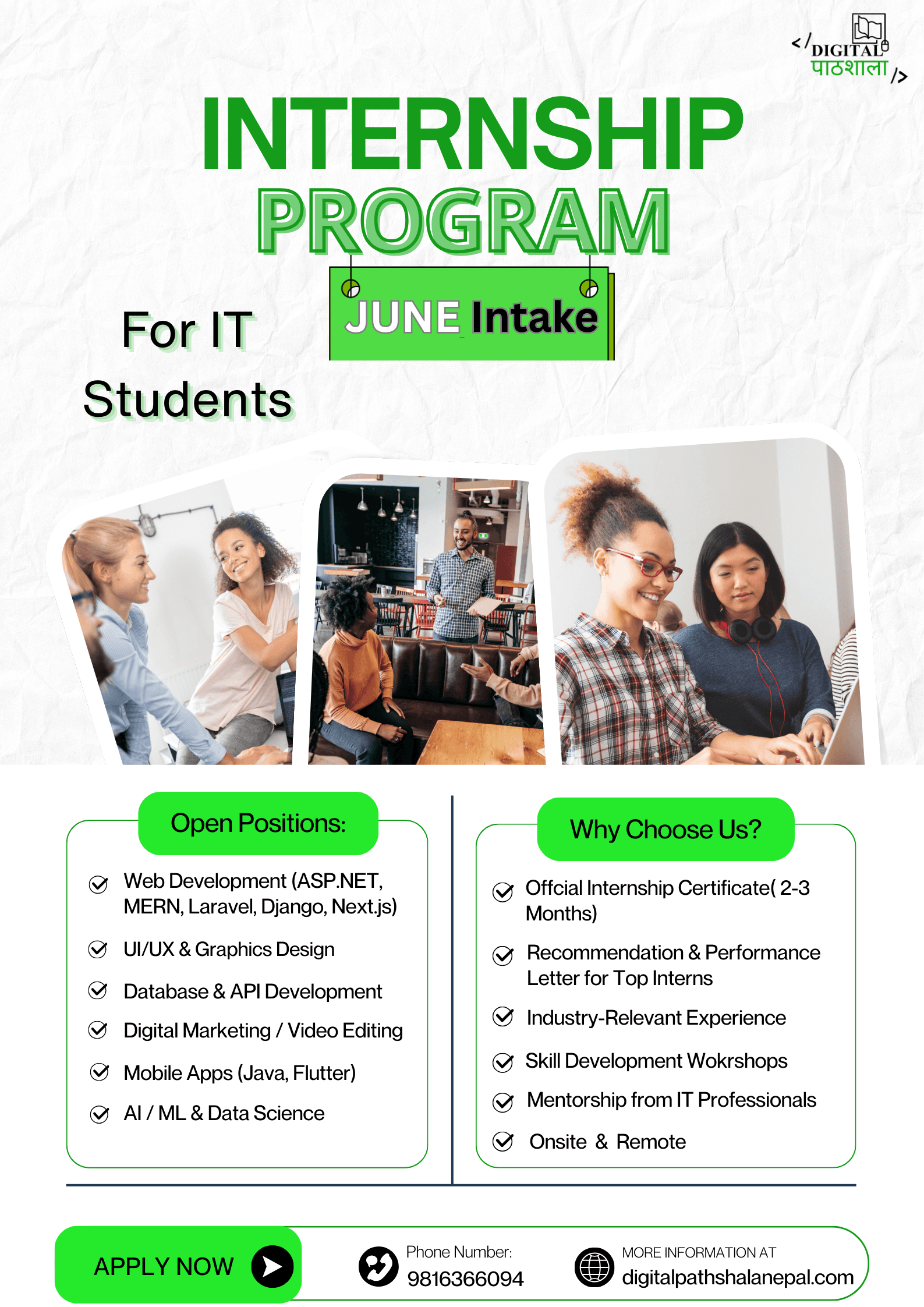 Internship Program for IT Students in Itahari, Dharan, Biratnagar & All Over Nepal